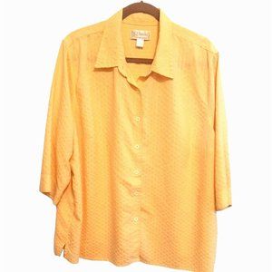 3X Yellow Blouse Camp Shirt Blouse Top CJ Banks Women 3/4 Sleeve